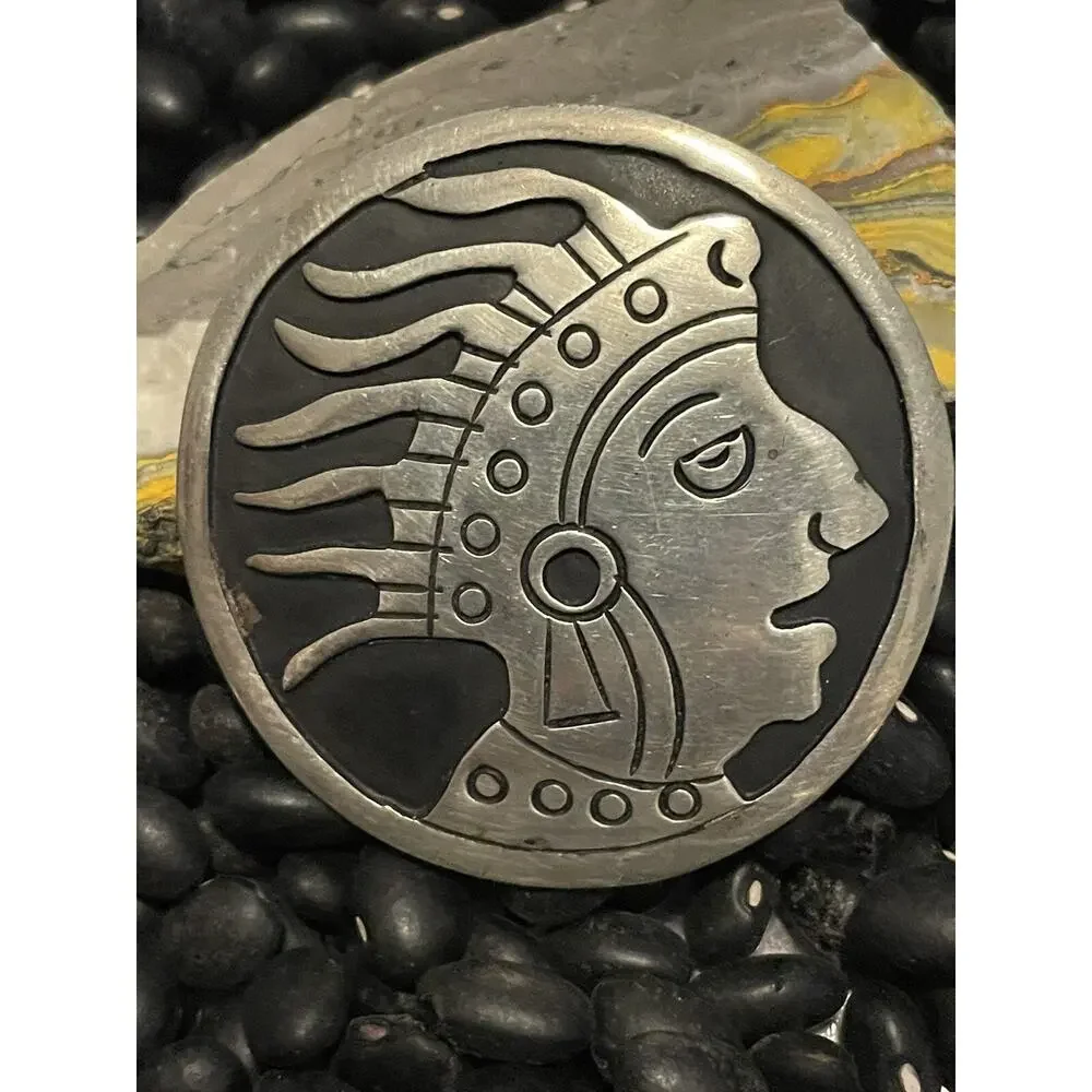 Huge Vintage Sterling Mexico Kachina Mud Man Afghan Storyteller Pin Pendant - Picture 1 of 7